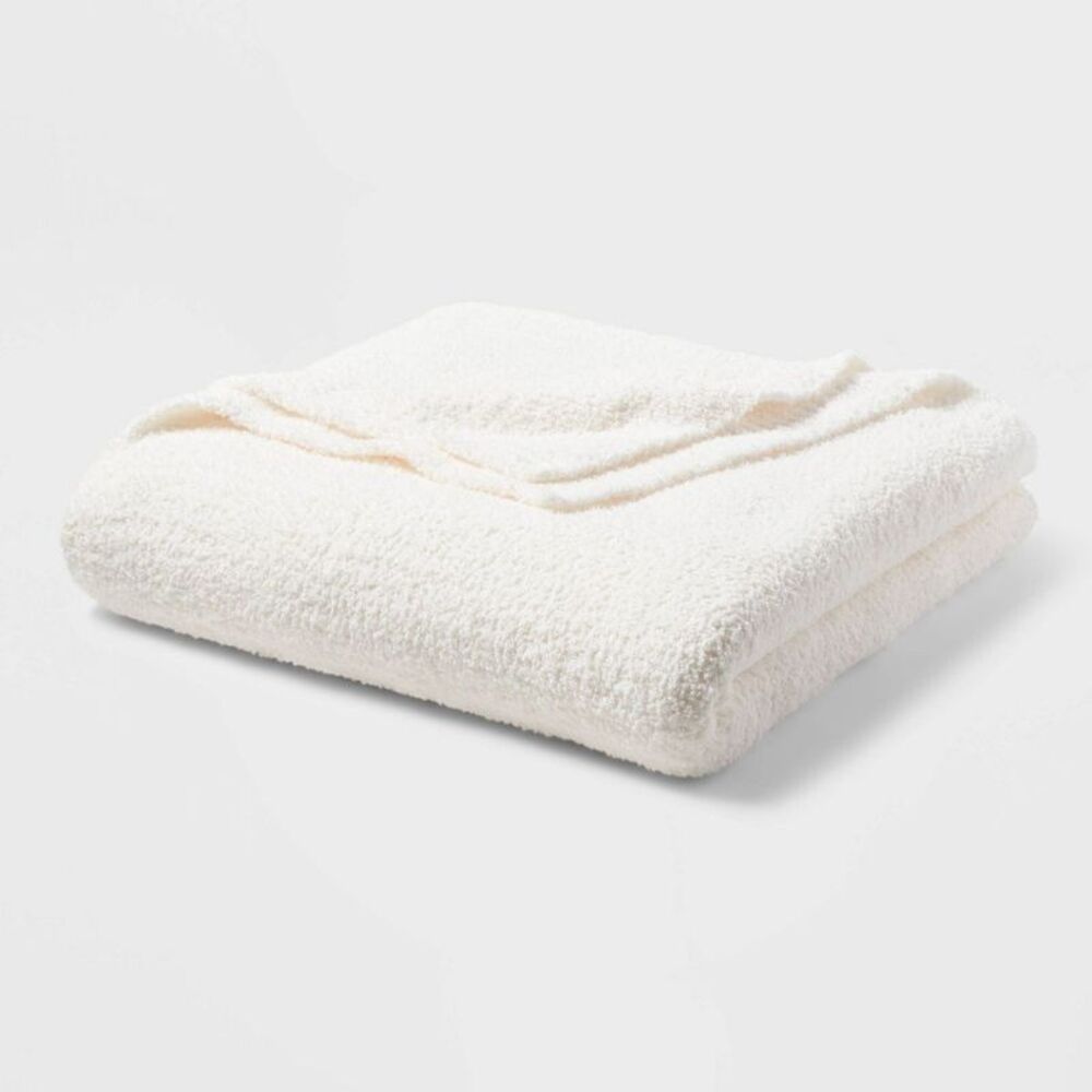 Full/Queen Machine Washable Knitted Cozy Chenille Bed Blanket - White